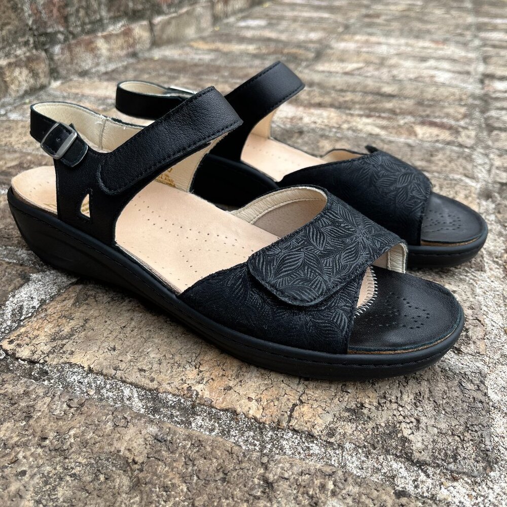 Hallux Fidelio Womens 42 Fabia Bunion Relief Adjustable Sandals Black Suede NWOB